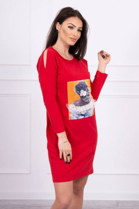 Red dress with appliqué KES-17104-66829
