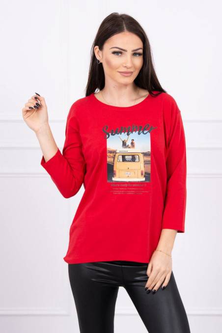 Red blouse with appliqué KES-17115-66849