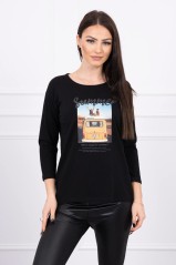 Black blouse with appliqué KES-17117-66849