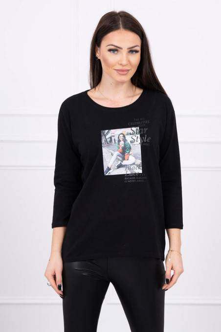 Black blouse with appliqué KES-17122-66850