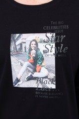 Black blouse with appliqué KES-17122-66850