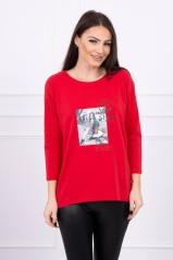 Red blouse with appliqué KES-17123-66850