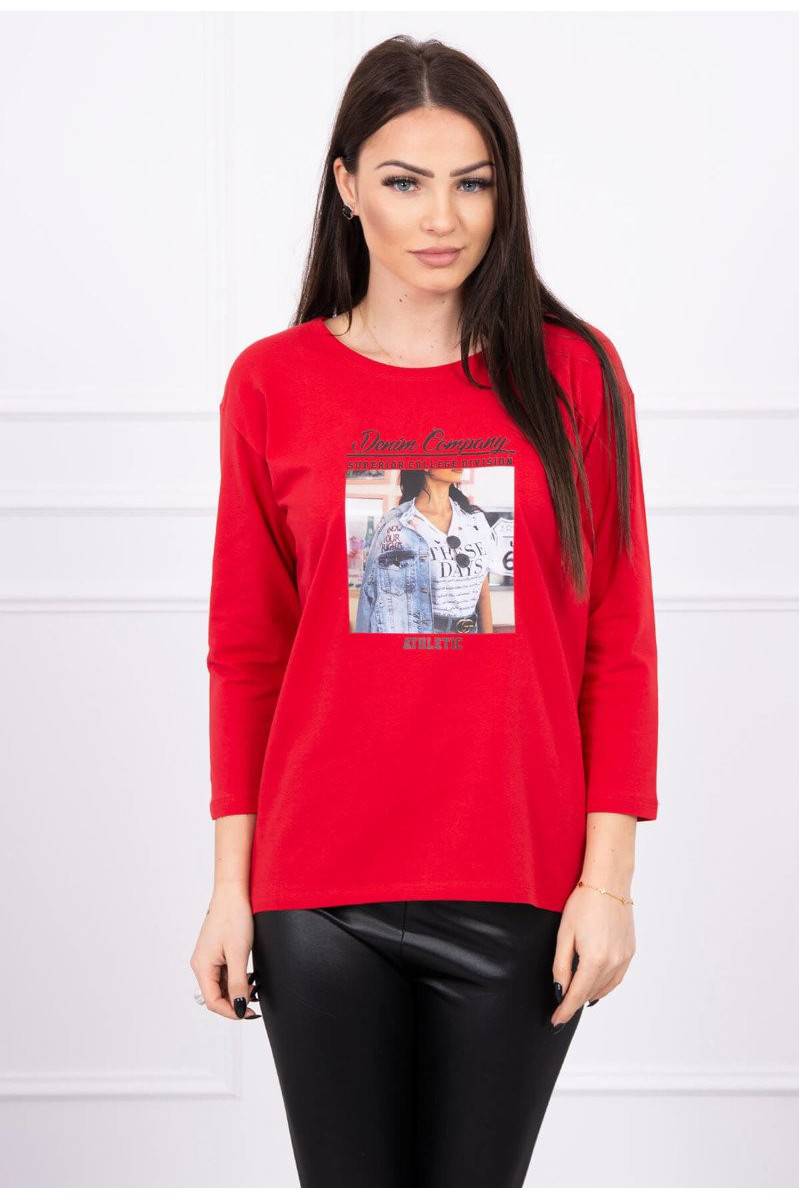 Red blouse with appliqué KES-17126-66855