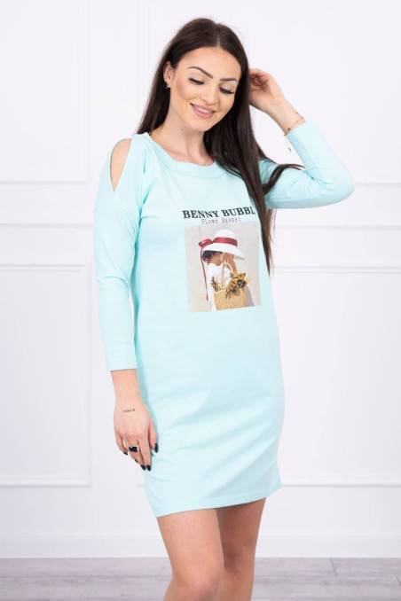 Mint color dress with appliqué KES-17130-66858