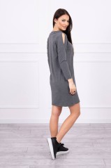 Dark gray dress with appliqué KES-17136-66860