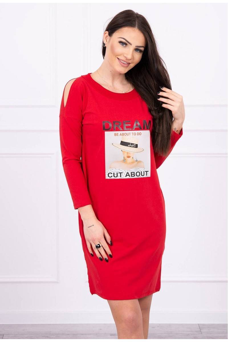 Red dress with appliqué KES-17137-66860