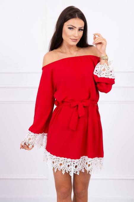 Red dress with white lace
