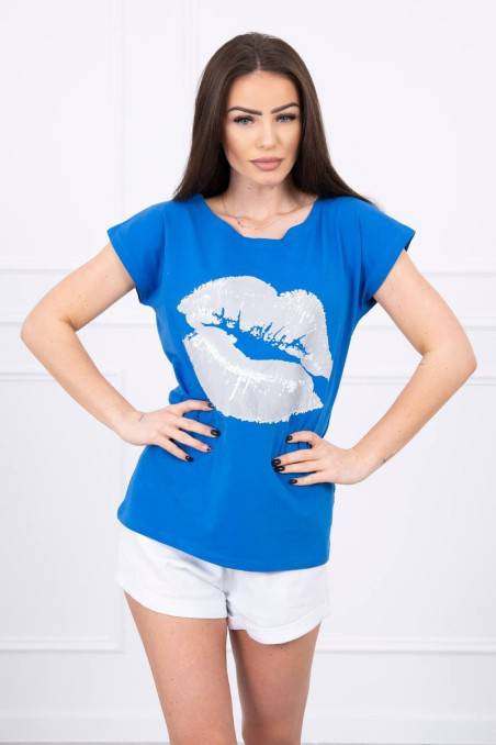 Blue blouse with short sleeves KES-17315-8985