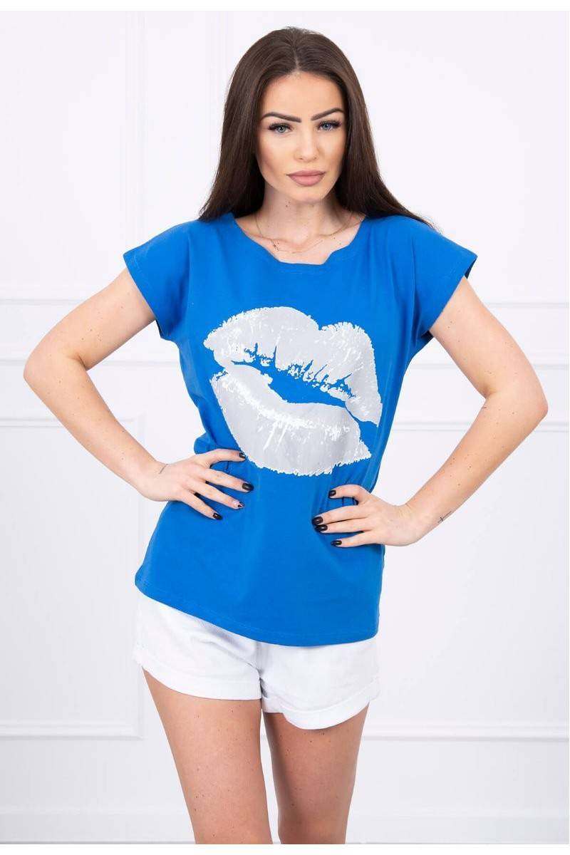 Blue blouse with short sleeves KES-17315-8985