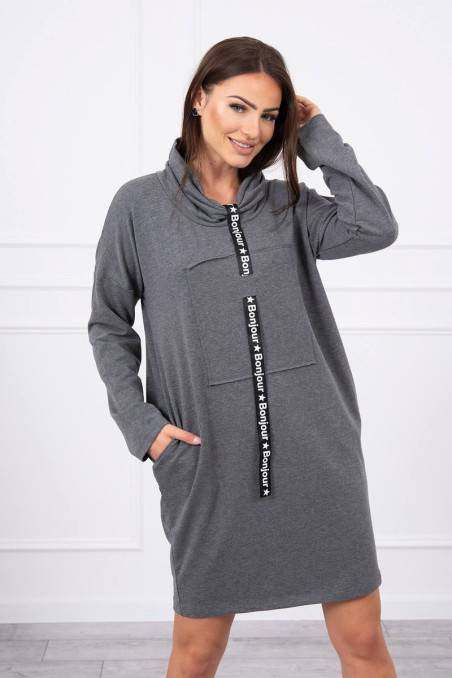 Dark gray dress with pockets KES-17682-0153