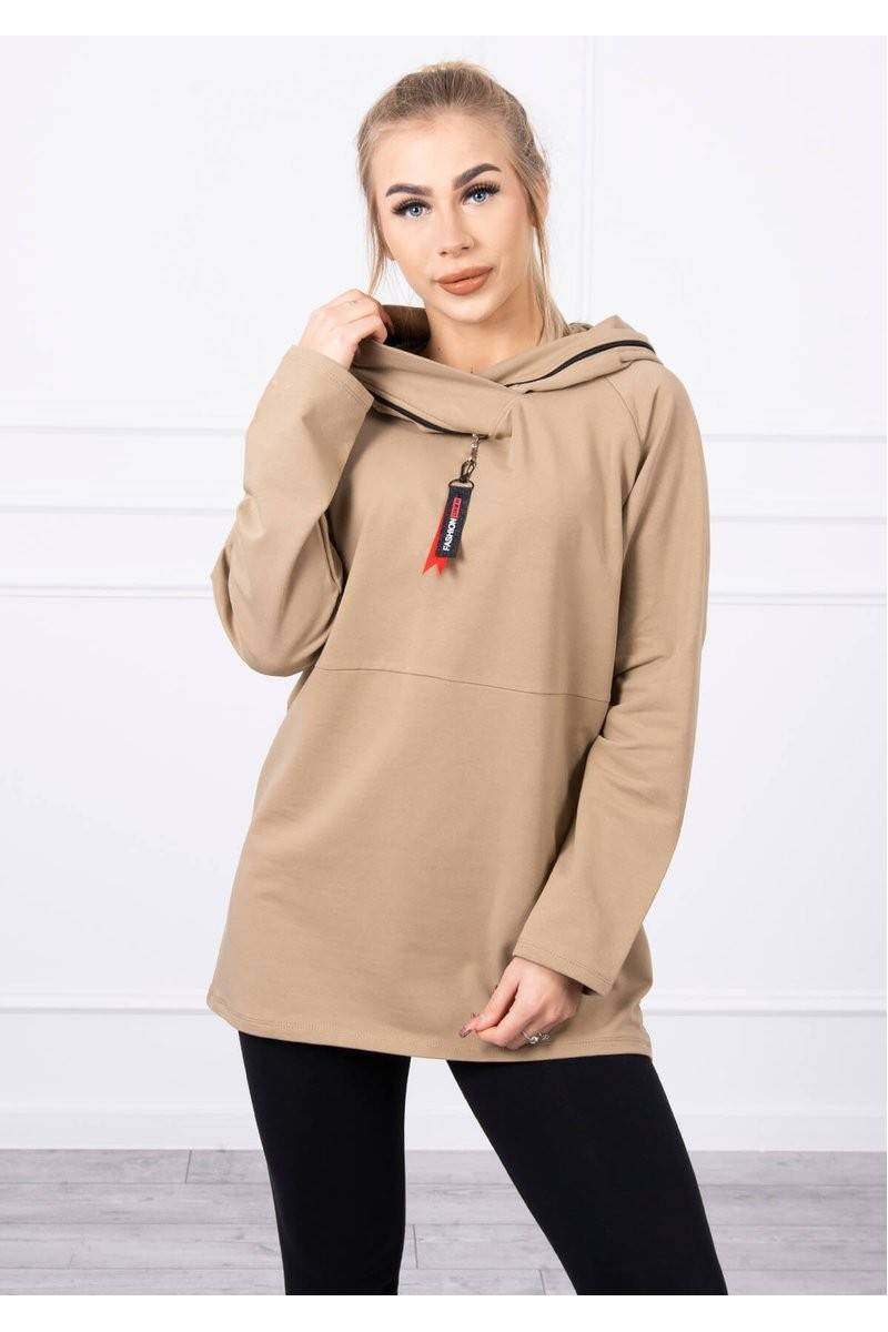 Tunic with a zipper on the hood Oversize camel