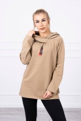 Tunic with a zipper on the hood Oversize camel