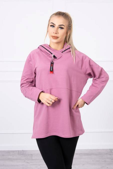 Tunic with a zipper on the hood Oversize dark pink