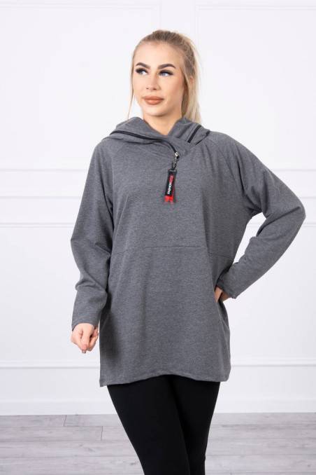 Tunic with a zipper on the hood Oversize graphite