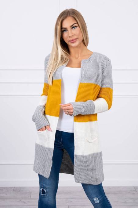 Sweater Cardigan in the straps gray+mustard