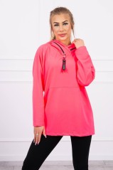 Tunic with a zipper on the hood Oversize pink neon