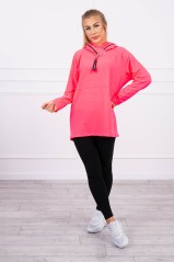 Tunic with a zipper on the hood Oversize pink neon