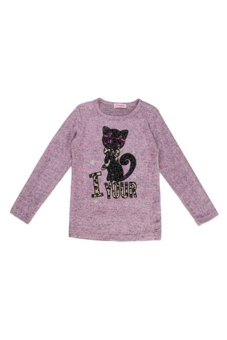 Pink blouse with a cat KL-CSQ-52623-rose