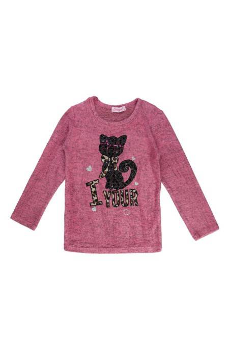 Pink blouse with a cat KL-CSQ-52623-pink
