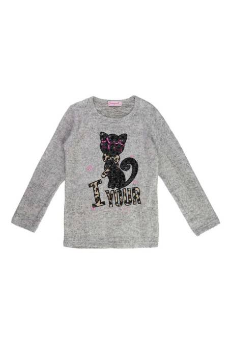 Gray blouse with a cat KL-CSQ-52623-L.grey