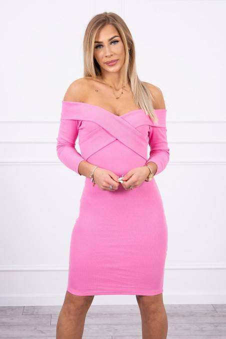 Pink dress with open shoulders KES-19640-9232