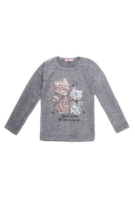 Gray blouse with cats KL-CSQ-52624-grey