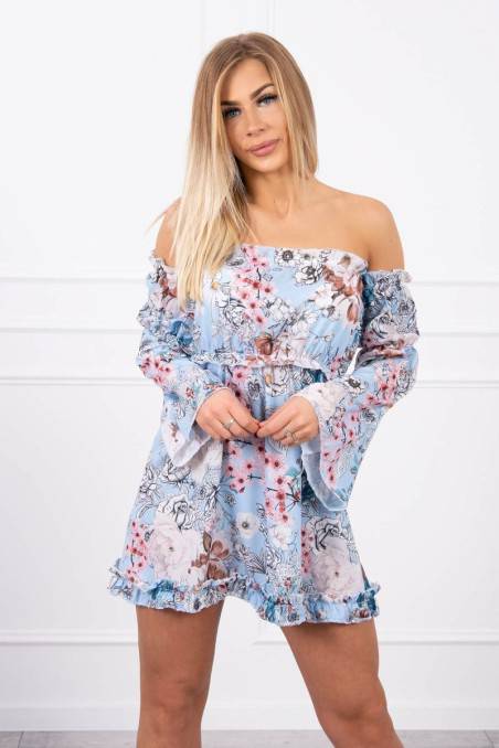 Floral mini dress with open shoulders KES-19962-9264