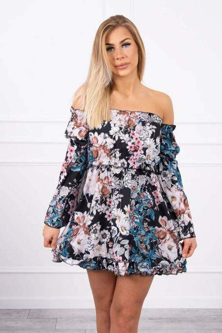 Floral mini dress with open shoulders KES-19963-9264