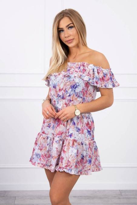 Floral mini dress with open shoulders KES-20010-9252