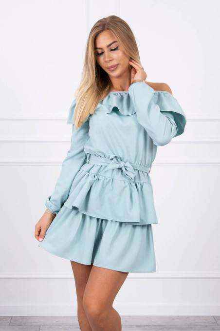 Mint color elegant dress with open shoulders KES-20303-65986