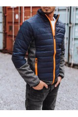 Dstreet Quilted Transitional Navy Blue Jacket For Men