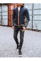 Dstreet Quilted Transitional Navy Blue Jacket For Men