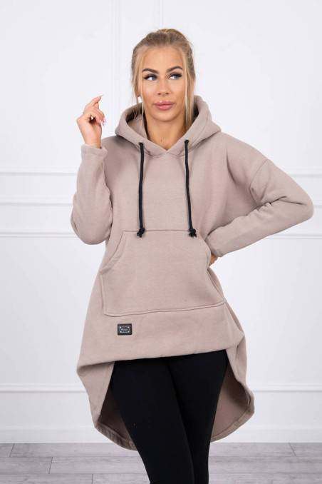 Padded sweatshirt with long back and hood beige