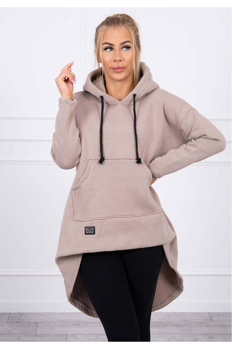 Padded sweatshirt with long back and hood beige