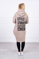 Padded sweatshirt with long back and hood beige