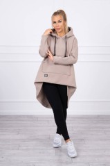 Padded sweatshirt with long back and hood beige