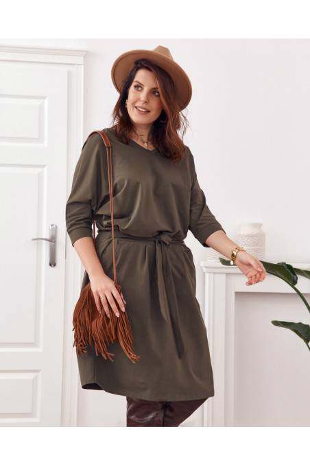 Khaki dress with belt GR-GFK560CH