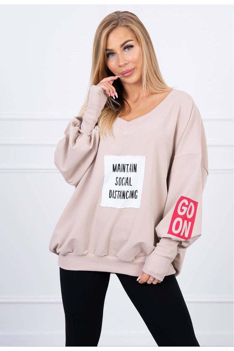 Oversized V-neck sweatshirt beige