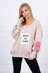 Oversized V-neck sweatshirt beige