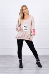 Oversized V-neck sweatshirt beige