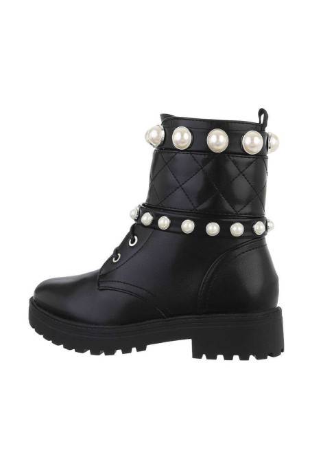 Black ankle boots with laces for women GR-GXJ-55J