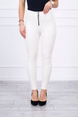 Pants with a decorative zipper at the front ecru