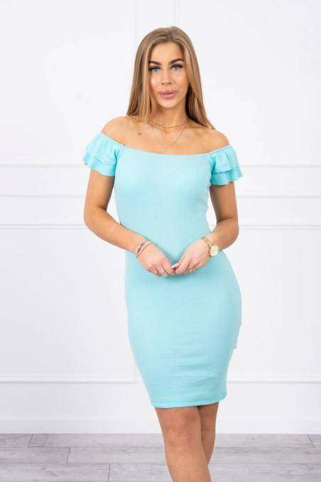 Mint color short dress with open shoulders