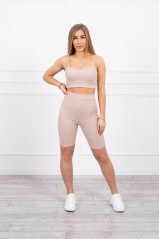 Set with high-waisted pants beige