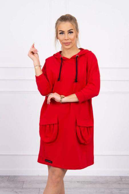 Red dress with pockets KES-21418-9350