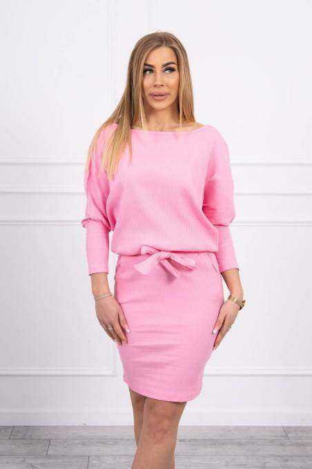 Pink dress with belt KES-21435-9357