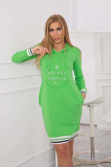 Salad color dress with a hood