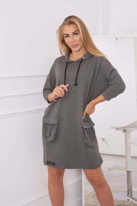 Dark gray dress with pockets KES-21640-9350