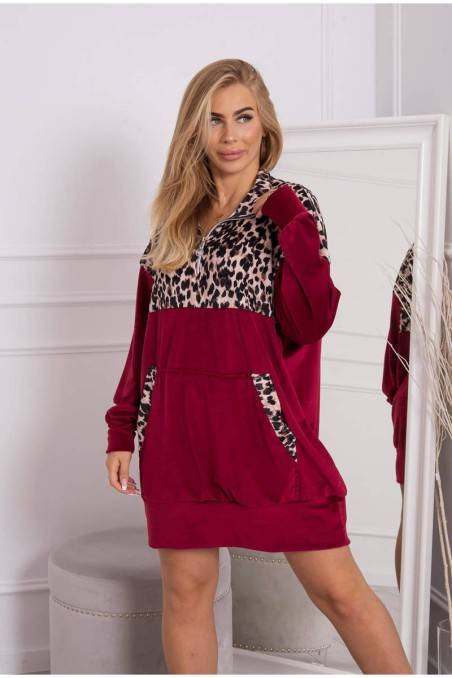 Pink velor dress with leopard print KES-21792-9388