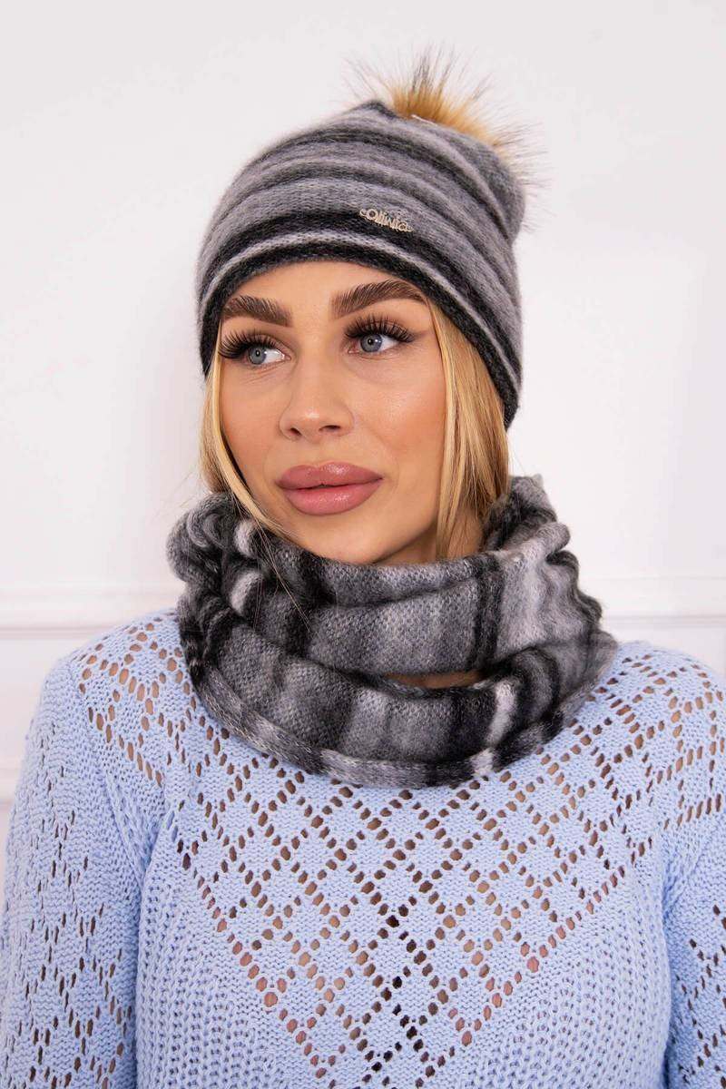 Gray two-piece set hat and scarf KES-22615-P104